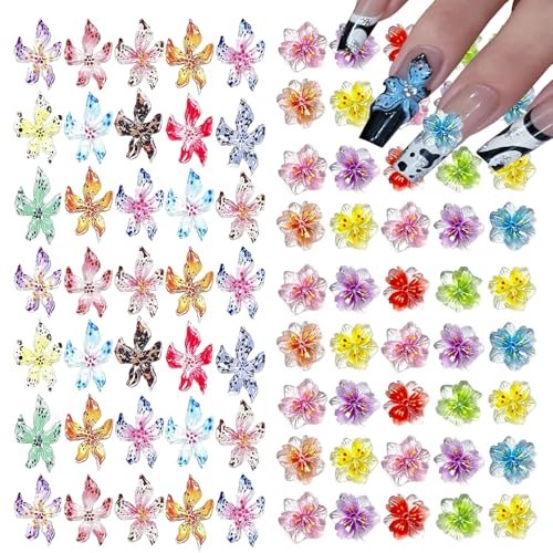 KACHIMOO 100Pcs Flower Nail Art Charms - 3D Resin Flowers for Nails, Colorful Hibiscus Hawaii Nail Rhinestones Gems for Women Nail Design - görsel 2