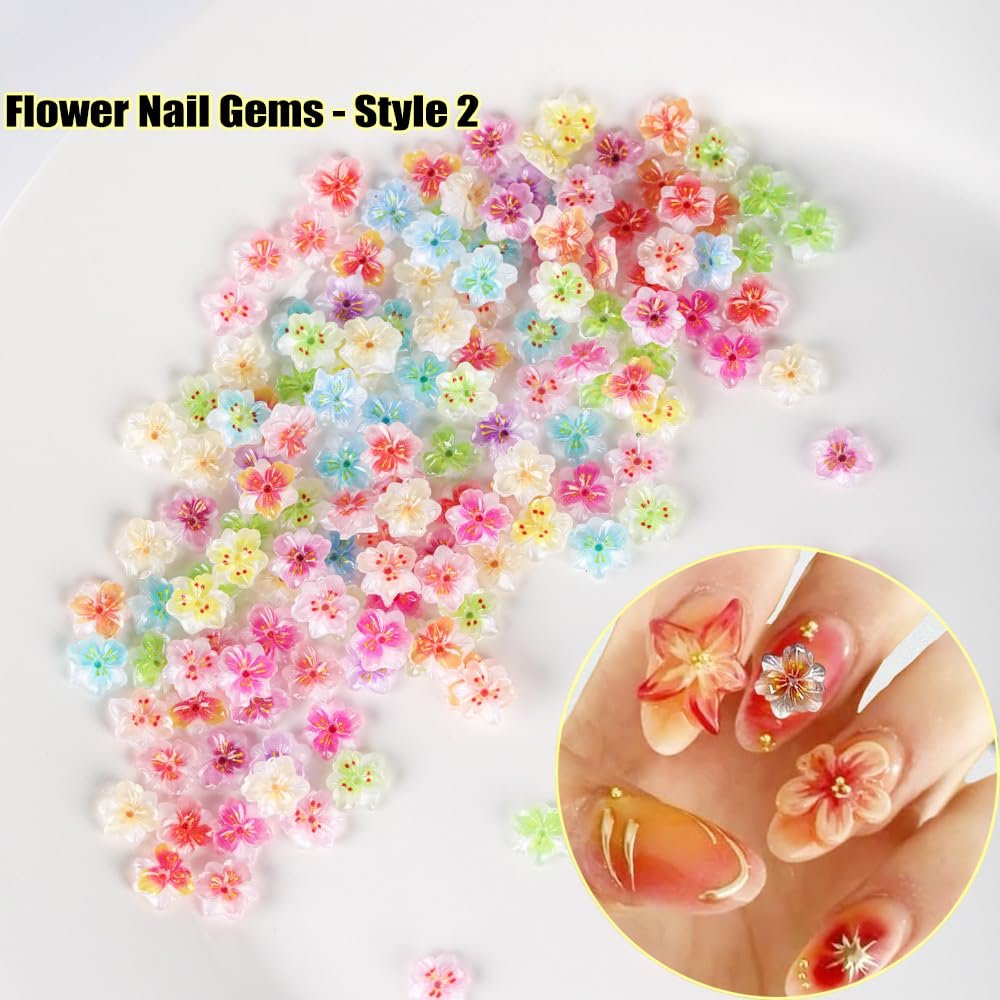 KACHIMOO 100Pcs Flower Nail Art Charms - 3D Resin Flowers for Nails, Colorful Hibiscus Hawaii Nail Rhinestones Gems for Women Nail Design - görsel 7