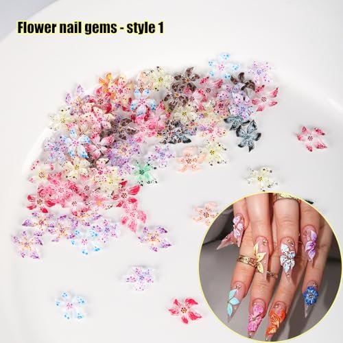 KACHIMOO 100Pcs Flower Nail Art Charms - 3D Resin Flowers for Nails, Colorful Hibiscus Hawaii Nail Rhinestones Gems for Women Nail Design - görsel 6
