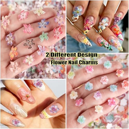KACHIMOO 100Pcs Flower Nail Art Charms - 3D Resin Flowers for Nails, Colorful Hibiscus Hawaii Nail Rhinestones Gems for Women Nail Design - görsel 4