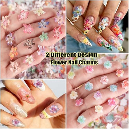 KACHIMOO 100Pcs Flower Nail Art Charms - 3D Resin Flowers for Nails, Colorful Hibiscus Hawaii Nail Rhinestones Gems for Women Nail Design