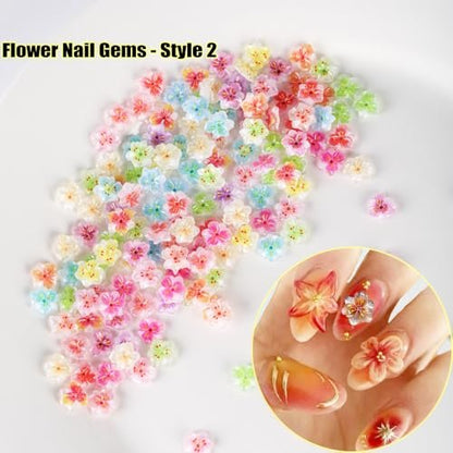 KACHIMOO 100Pcs Flower Nail Art Charms - 3D Resin Flowers for Nails, Colorful Hibiscus Hawaii Nail Rhinestones Gems for Women Nail Design