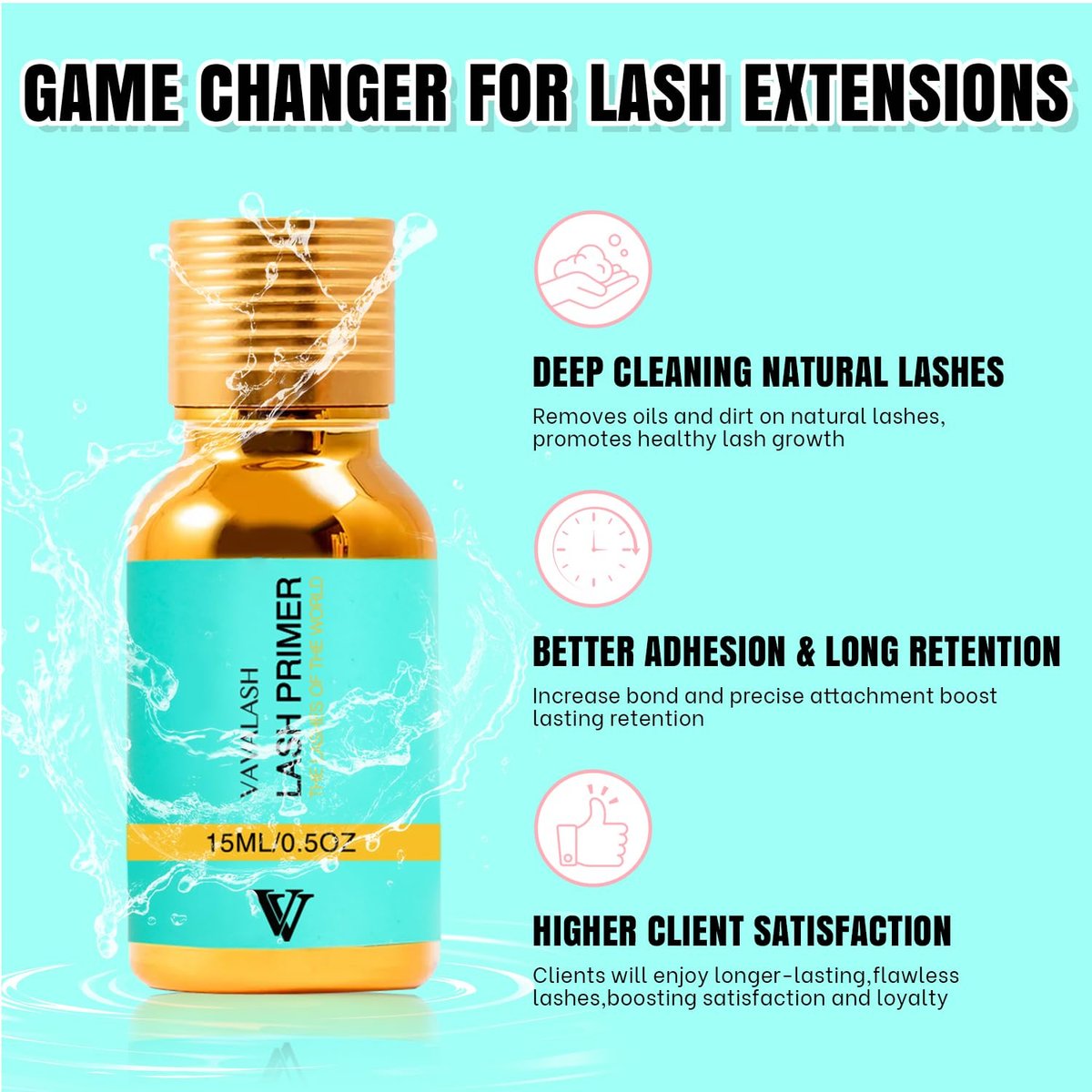 VAVALASH Lash Primer for Lash Extensions - 15 ML Eyelash Extension Primer, Increases Adhesive Bonding Power, Removes Proteins and Oils for Longer Lasting Lashes (Professional Use Only) - görsel 5