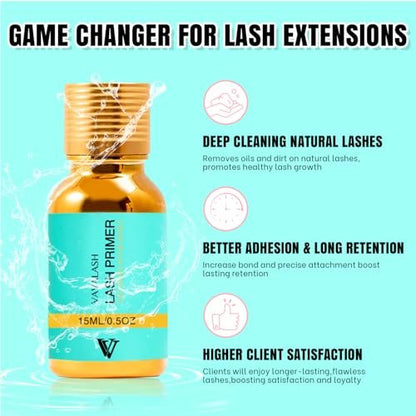 VAVALASH Lash Primer for Lash Extensions - 15 ML Eyelash Extension Primer, Increases Adhesive Bonding Power, Removes Proteins and Oils for Longer Lasting Lashes (Professional Use Only)