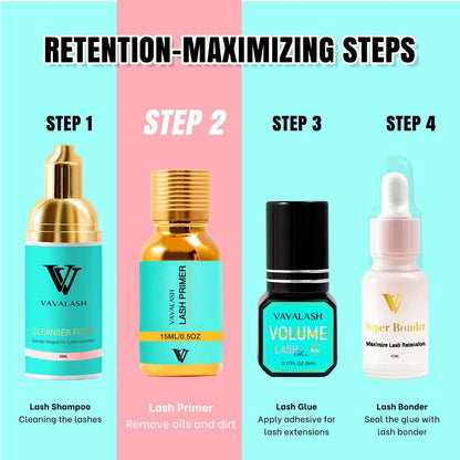 VAVALASH Lash Primer for Lash Extensions - 15 ML Eyelash Extension Primer, Increases Adhesive Bonding Power, Removes Proteins and Oils for Longer Lasting Lashes (Professional Use Only)