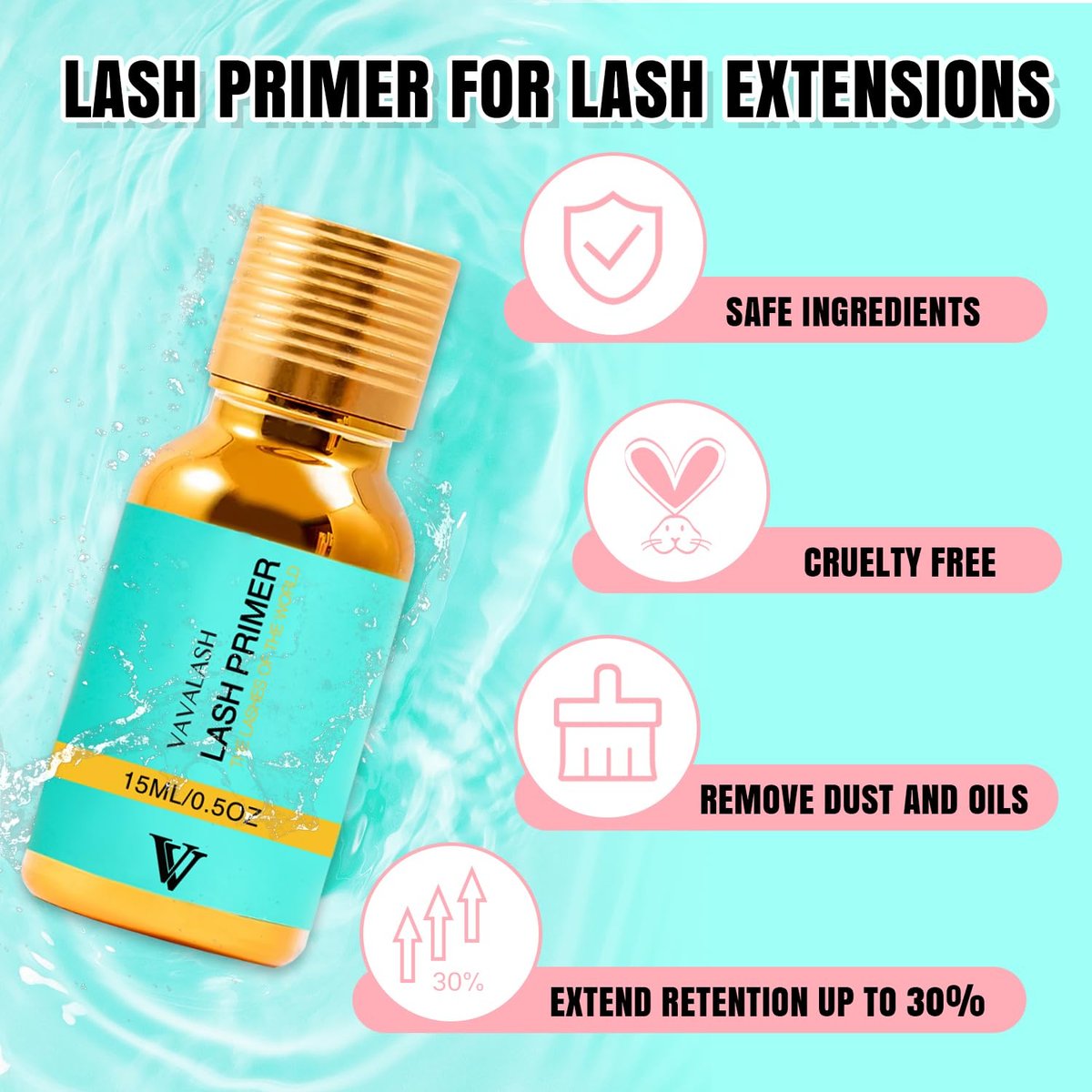 VAVALASH Lash Primer for Lash Extensions - 15 ML Eyelash Extension Primer, Increases Adhesive Bonding Power, Removes Proteins and Oils for Longer Lasting Lashes (Professional Use Only) - görsel 3