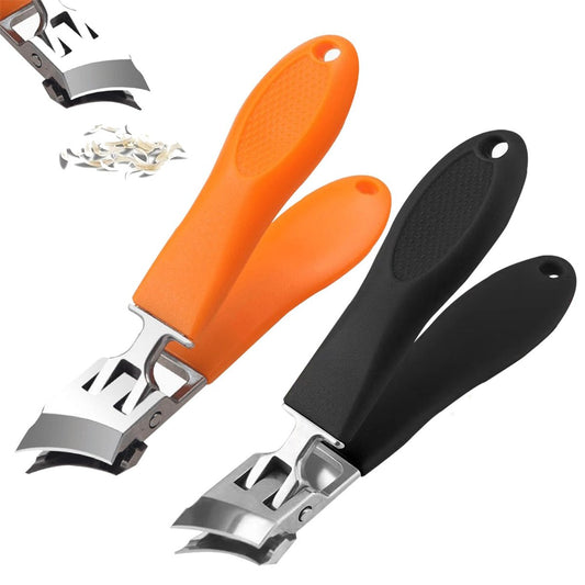 2-Pack Anti-Splash Slanted Nail Clippers: Wide Jaw Opening for Thick Toenails & Ingrown Nails (Black + Orange)