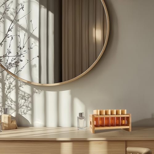 OSZKO Bamboo Perfume Holder – 24-Slot Ultra-Sturdy Roller Ball Organizer Stand for Perfume Oils, Lip Gloss, Lipstick, Essential Oil – Compatible with Scentbird Refill Vials Avelisse