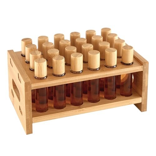 OSZKO Bamboo Perfume Holder – 24-Slot Ultra-Sturdy Roller Ball Organizer Stand for Perfume Oils, Lip Gloss, Lipstick, Essential Oil – Compatible with Scentbird Refill Vials Avelisse