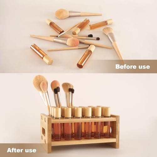 OSZKO Bamboo Perfume Holder – 24-Slot Ultra-Sturdy Roller Ball Organizer Stand for Perfume Oils, Lip Gloss, Lipstick, Essential Oil – Compatible with Scentbird Refill Vials Avelisse