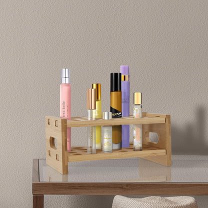 OSZKO Bamboo Perfume Holder – 24-Slot Ultra-Sturdy Roller Ball Organizer Stand for Perfume Oils, Lip Gloss, Lipstick, Essential Oil – Compatible with Scentbird Refill Vials Avelisse