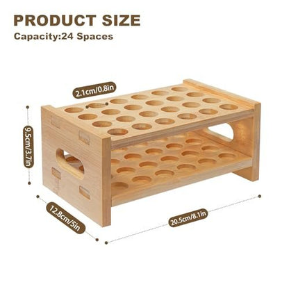 OSZKO Bamboo Perfume Holder – 24-Slot Ultra-Sturdy Roller Ball Organizer Stand for Perfume Oils, Lip Gloss, Lipstick, Essential Oil – Compatible with Scentbird Refill Vials Avelisse