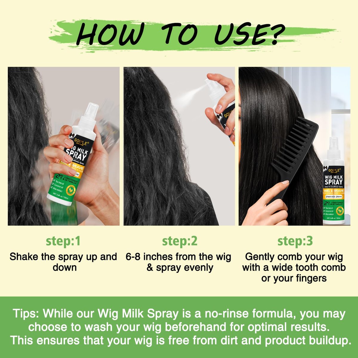 Goiple Wig Milk Spray for Synthetic Hair - Leave-In Conditioner & Detangler (2-Pack, 1.7 Fl Oz Each) - Hydrates & Replenishes for Easy Combing - görsel 11
