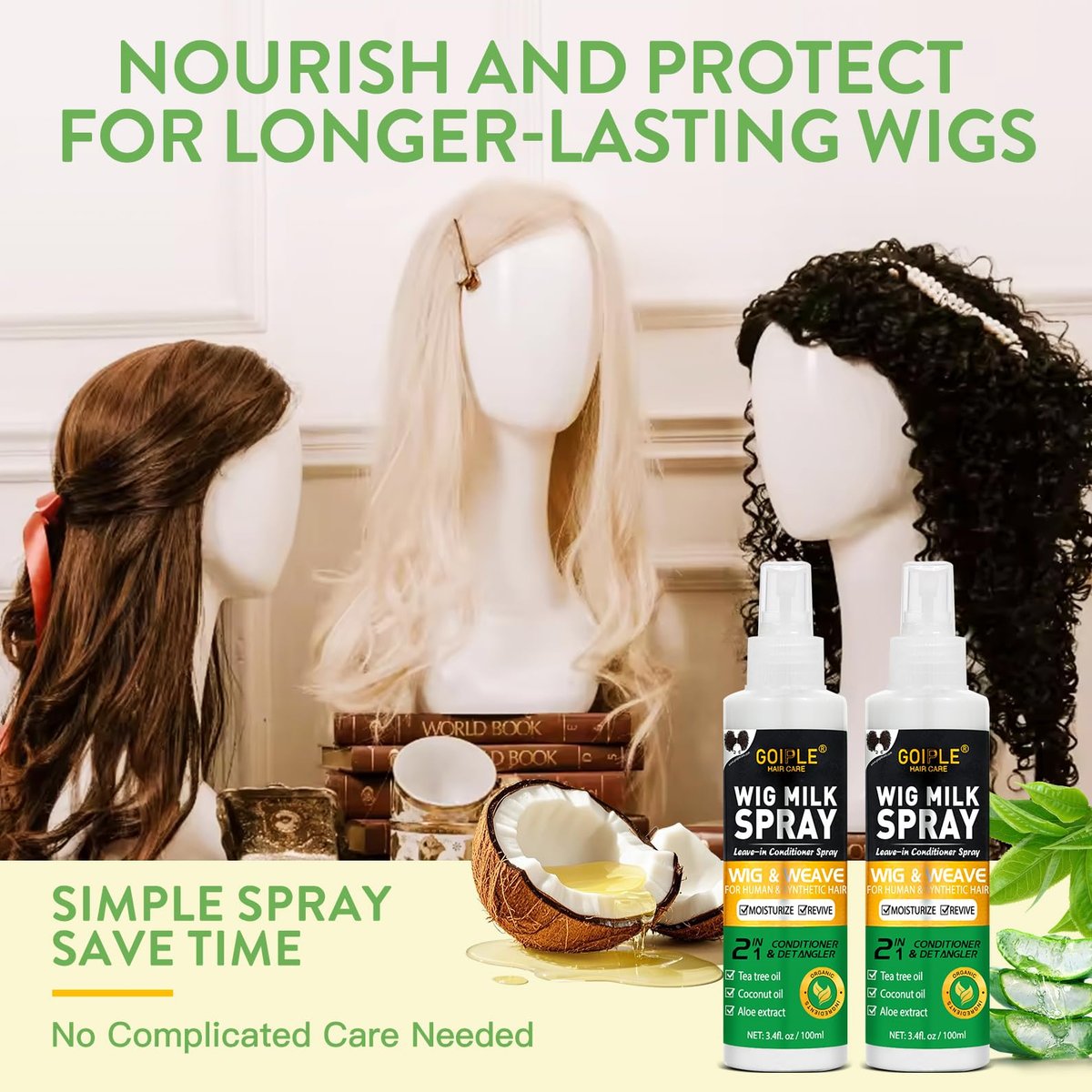 Goiple Wig Milk Spray for Synthetic Hair - Leave-In Conditioner & Detangler (2-Pack, 1.7 Fl Oz Each) - Hydrates & Replenishes for Easy Combing - görsel 15