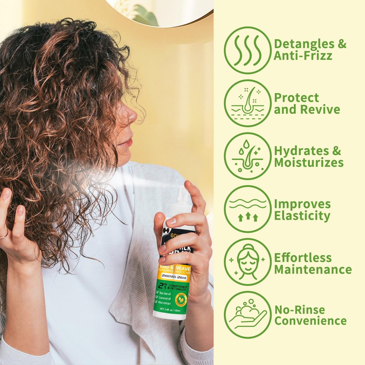 Goiple Wig Milk Spray for Synthetic Hair - Leave-In Conditioner & Detangler (2-Pack, 1.7 Fl Oz Each) - Hydrates & Replenishes for Easy Combing - görsel 7
