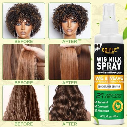 Goiple Wig Milk Spray for Synthetic Hair - Leave-In Conditioner & Detangler (2-Pack, 1.7 Fl Oz Each) - Hydrates & Replenishes for Easy Combing