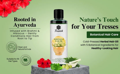 Raslok Bhringraj Hair Oil 6.76 fl oz – Ayurvedic Botanical Blend with Amla, Neem, Hibiscus & Brahmi | Cold-Pressed | Non-GMO | No Mineral Oil | Made in India