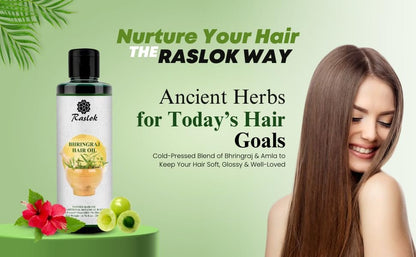 Raslok Bhringraj Hair Oil 6.76 fl oz – Ayurvedic Botanical Blend with Amla, Neem, Hibiscus & Brahmi | Cold-Pressed | Non-GMO | No Mineral Oil | Made in India