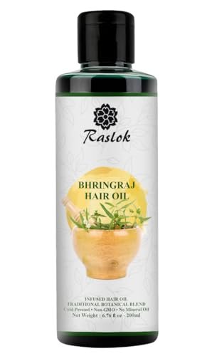 Raslok Bhringraj Hair Oil 6.76 fl oz – Ayurvedic Botanical Blend with Amla, Neem, Hibiscus & Brahmi | Cold-Pressed | Non-GMO | No Mineral Oil | Made in India - görsel 3