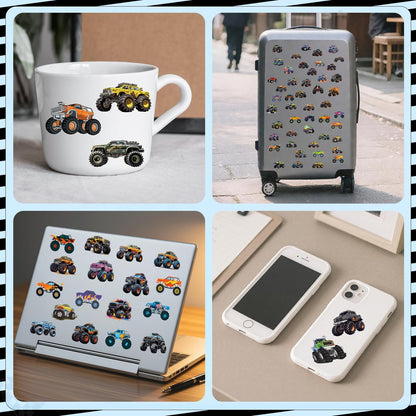 100 Pcs Monster Truck Temporary Tattoos for Kids – 2x2 Inch Individually Wrapped Car Themed Tattoos, Party Favors & Birthday Decorations by Ozepao