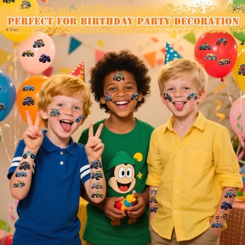 100 Pcs Monster Truck Temporary Tattoos for Kids – 2x2 Inch Individually Wrapped Car Themed Tattoos, Party Favors & Birthday Decorations by Ozepao - görsel 6