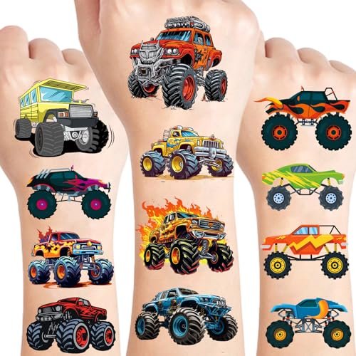 100 Pcs Monster Truck Temporary Tattoos for Kids – 2x2 Inch Individually Wrapped Car Themed Tattoos, Party Favors & Birthday Decorations by Ozepao - görsel 2