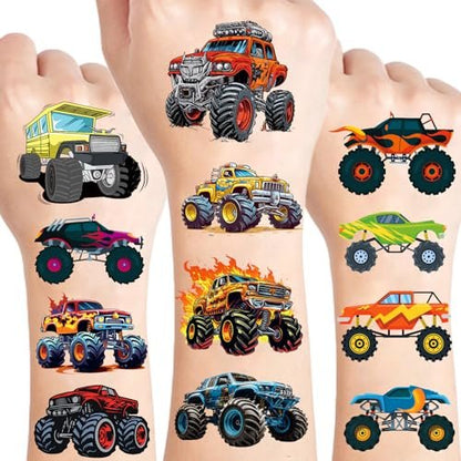 100 Pcs Monster Truck Temporary Tattoos for Kids – 2x2 Inch Individually Wrapped Car Themed Tattoos, Party Favors & Birthday Decorations by Ozepao