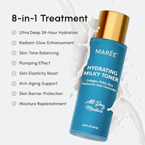 MAREE Hydrating Milky Toner for Face - Rice Toner with Niacinamide & Collagen - Skin Barrier Repair Toners for Face - Milk Toners Essence - PDRN, Hyaluronic Acid, Ceramides - Tonico Facial - görsel 6