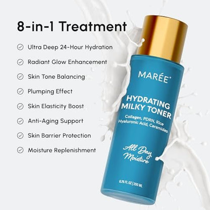 MAREE Hydrating Milky Toner for Face - Rice Toner with Niacinamide & Collagen - Skin Barrier Repair Toners for Face - Milk Toners Essence - PDRN, Hyaluronic Acid, Ceramides - Tonico Facial