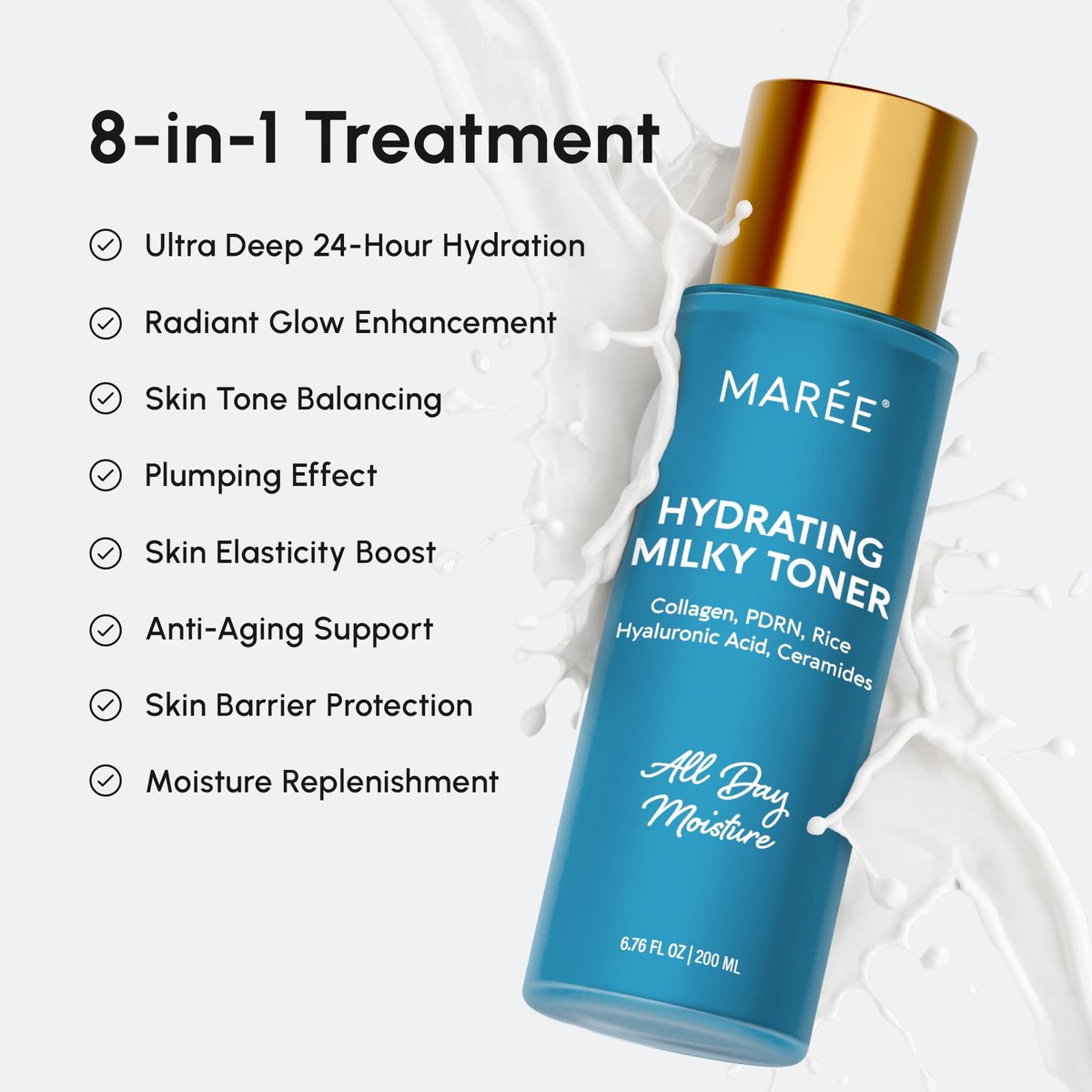 MAREE Hydrating Milky Toner for Face - Rice Toner with Niacinamide & Collagen - Skin Barrier Repair Toners for Face - Milk Toners Essence - PDRN, Hyaluronic Acid, Ceramides - Tonico Facial - görsel 5