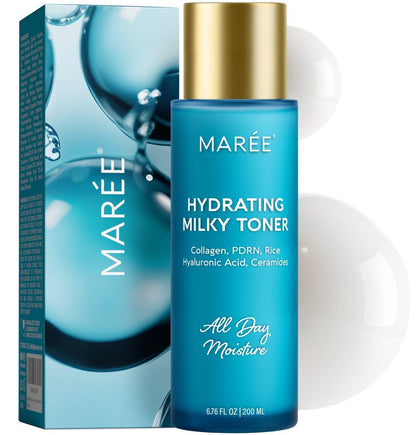MAREE Hydrating Milky Toner for Face - Rice Toner with Niacinamide & Collagen - Skin Barrier Repair Toners for Face - Milk Toners Essence - PDRN, Hyaluronic Acid, Ceramides - Tonico Facial