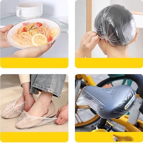 100 PCS Disposable Shower Caps - Thickened Waterproof Hair Bath Caps for Women, Men, Travel, Spa, Hotel, Home, Salon - Multi-Purpose Elastic Plastic Clear Shower Caps, Extra Large (20.5") - görsel 12