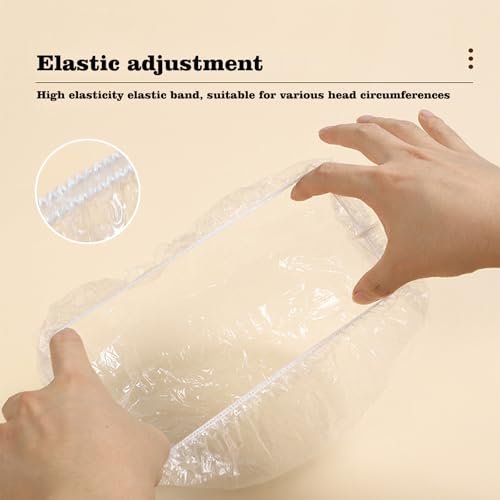 100 PCS Disposable Shower Caps - Thickened Waterproof Hair Bath Caps for Women, Men, Travel, Spa, Hotel, Home, Salon - Multi-Purpose Elastic Plastic Clear Shower Caps, Extra Large (20.5") - görsel 6