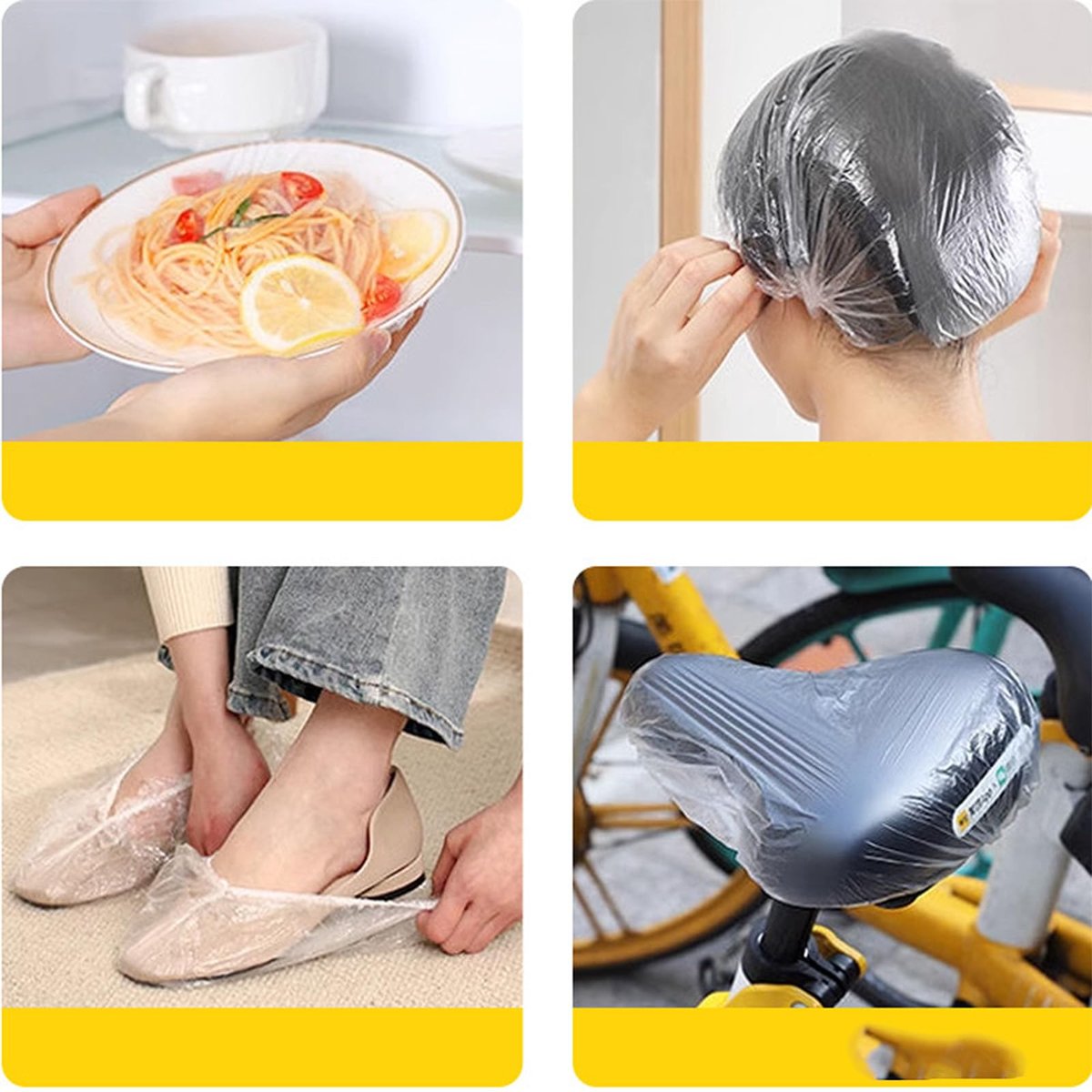100 PCS Disposable Shower Caps - Thickened Waterproof Hair Bath Caps for Women, Men, Travel, Spa, Hotel, Home, Salon - Multi-Purpose Elastic Plastic Clear Shower Caps, Extra Large (20.5") - görsel 11