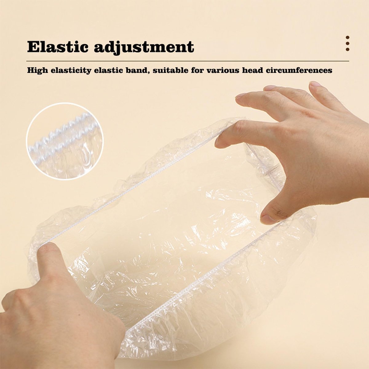 100 PCS Disposable Shower Caps - Thickened Waterproof Hair Bath Caps for Women, Men, Travel, Spa, Hotel, Home, Salon - Multi-Purpose Elastic Plastic Clear Shower Caps, Extra Large (20.5") - görsel 5