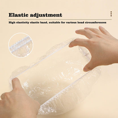 100 PCS Disposable Shower Caps - Thickened Waterproof Hair Bath Caps for Women, Men, Travel, Spa, Hotel, Home, Salon - Multi-Purpose Elastic Plastic Clear Shower Caps, Extra Large (20.5")
