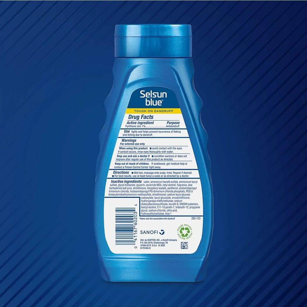 Selsun Blue Itchy Dry Scalp Anti-Dandruff Shampoo, Extra-Hydrating Formula with Pyrithione Zinc 1%, 11 fl. oz. (Pack of 2) Avelisse