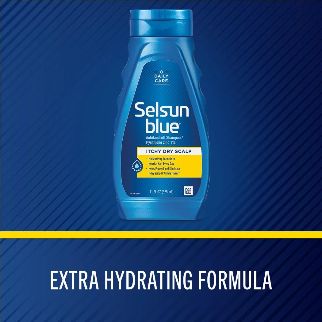 Selsun Blue Itchy Dry Scalp Anti-Dandruff Shampoo, Extra-Hydrating Formula with Pyrithione Zinc 1%, 11 fl. oz. (Pack of 2) Avelisse