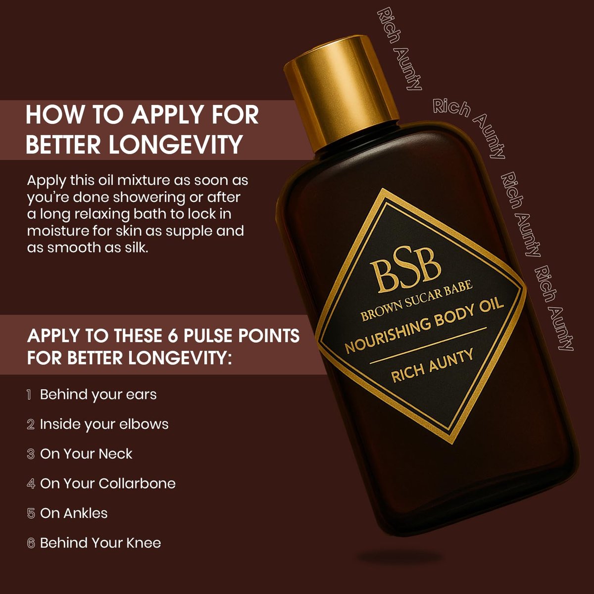 Brown Sugar Babe Rich Aunty Body Oil – Nourishing Lightweight Body Oil with Almond, Avocado, Olive, Grape Seed & Turkish Rose Oils, Paraben Free, 4 Fl Oz Avelisse