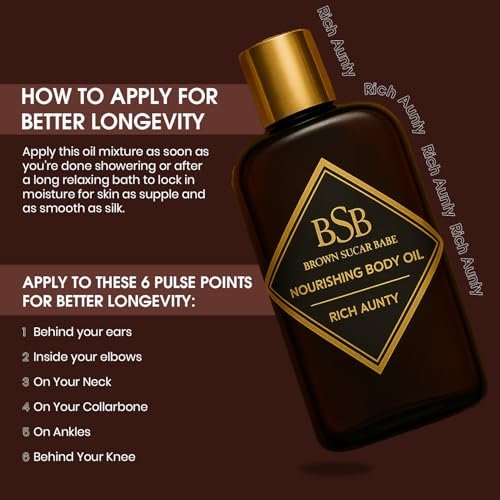 Brown Sugar Babe Rich Aunty Body Oil – Nourishing Lightweight Body Oil with Almond, Avocado, Olive, Grape Seed & Turkish Rose Oils, Paraben Free, 4 Fl Oz Avelisse