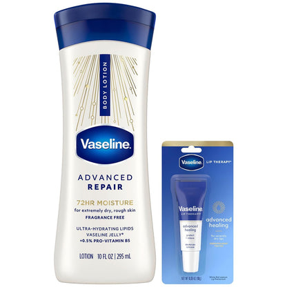 Vaseline Intensive Care Unscented Advanced Repair Lotion + Professional Lip Therapy Tube