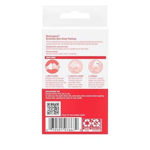 Neutrogena Nose Acne Patches for Sensitive Skin - Hydrocolloid Blemish Patches for Overnight Wear, 10 Count Avelisse