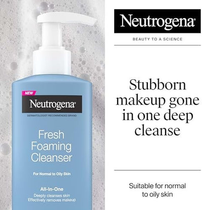 Neutrogena Fresh Foaming Facial Cleanser - All-In-One Makeup Remover Face Wash for Normal to Oily Skin, Soap-Free, Non-Comedogenic, 8.5 fl. oz