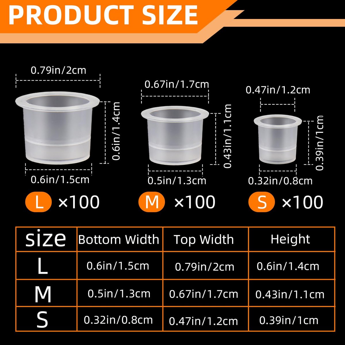 300 Pieces Tattoo Ink Caps Set - Small, Medium, Large Pigment Cups for Tattoo Inks, Paints, and Glues Avelisse