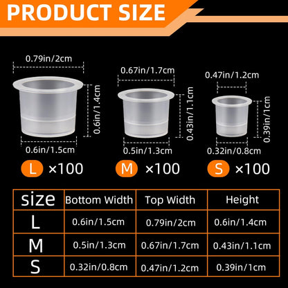 300 Pieces Tattoo Ink Caps Set - Small, Medium, Large Pigment Cups for Tattoo Inks, Paints, and Glues Avelisse