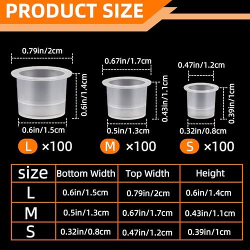 300 Pieces Tattoo Ink Caps Set - Small, Medium, Large Pigment Cups for Tattoo Inks, Paints, and Glues Avelisse