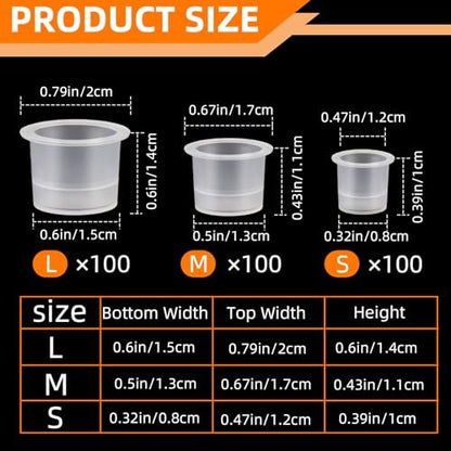 300 Pieces Tattoo Ink Caps Set - Small, Medium, Large Pigment Cups for Tattoo Inks, Paints, and Glues Avelisse