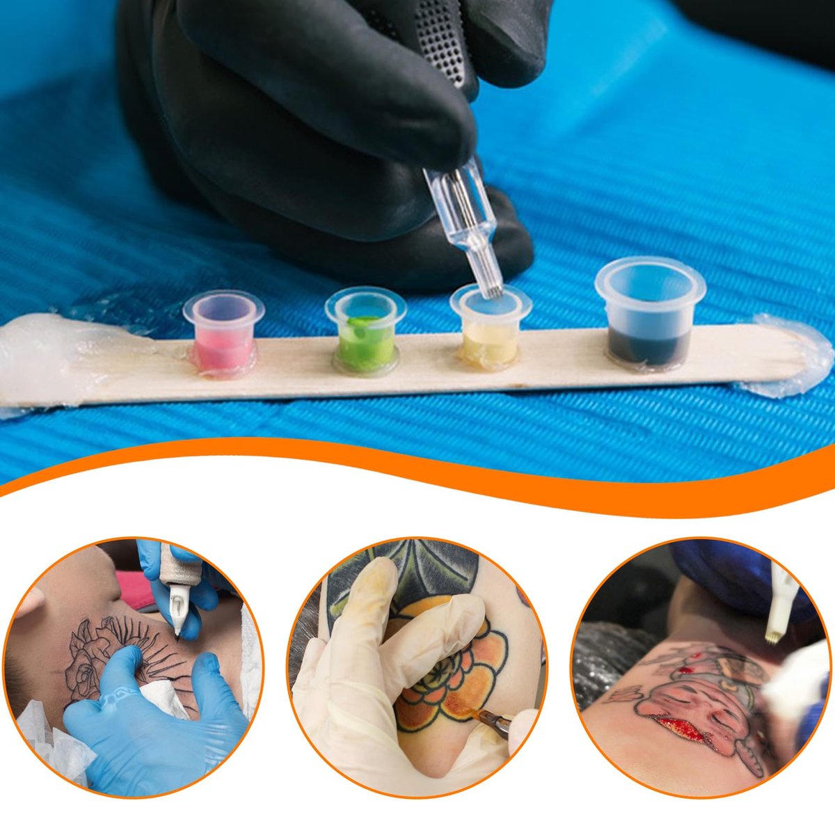 300 Pieces Tattoo Ink Caps Set - Small, Medium, Large Pigment Cups for Tattoo Inks, Paints, and Glues Avelisse