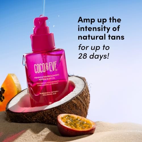 Coco & Eve Firming & Tan Prolonging Peptide Body Oil - Natural Tan Extender with Tropical Oils, Vitamins C & E, 5.75 fl oz Avelisse