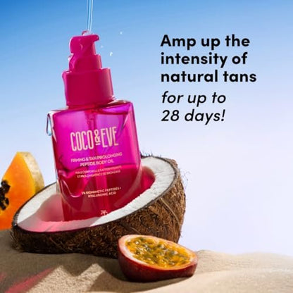 Coco & Eve Firming & Tan Prolonging Peptide Body Oil - Natural Tan Extender with Tropical Oils, Vitamins C & E, 5.75 fl oz Avelisse